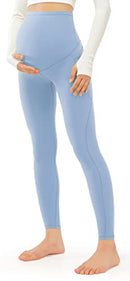 Maternity Leggings Over The Belly Pregnancy Leggings with Pockets Light Blue
