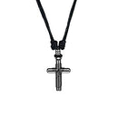 Wrapped Cross Pendant on Adjustable Black Rope Cord Necklace (Antique Silver)