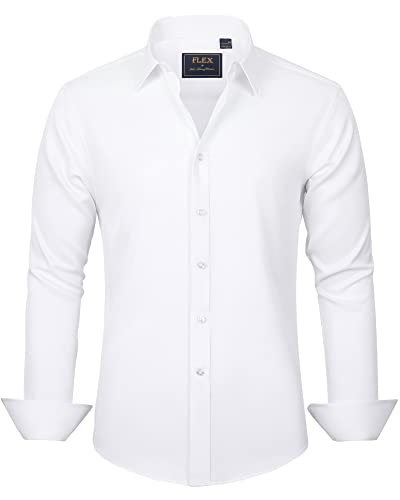 Men's Dress Shirts Solid Long Sleeve Stretch Wrinkle-Free Shirt Regular Fit Casual