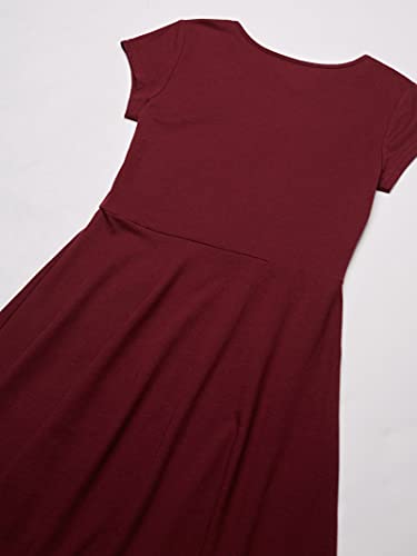 Girls' Big Short Sleeve Solid Knit Pleat Dress, Rubine, M (7/8)