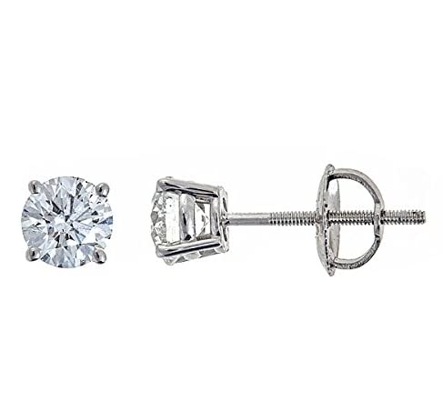 AGS Certified 14k White Gold Diamond with Screw Back and Post Stud Earrings