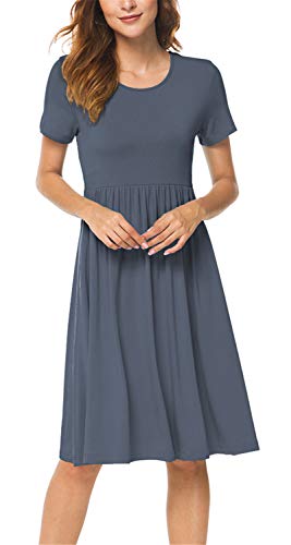 Women Summer Casual Short Sleeve Dresses Empire Waist Dress with Pockets