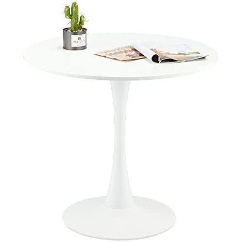 Modern Round Dining Table, 32 Inch Tulip Kitchen Table with MDF Top and Steel Pedestal
