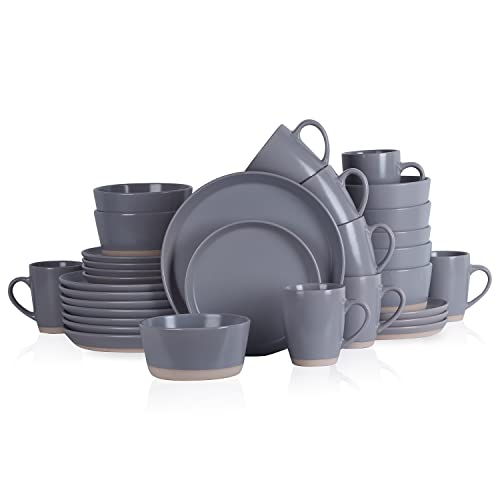 Stone Lain Jules 32 Piece Stoneware Round Dinnerware Set, Grey