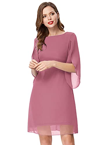 Women 3/4 Sleeve Loose Chiffon Tunic Dress Shift Dress