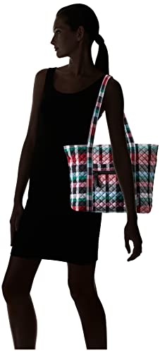 Cotton Small Vera Tote Handbag, Ribbons Plaid - Recycled Cotton, One Size US