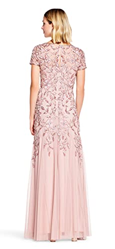 Adrianna Papell Women's Floral Beaded Godet Gown, Rose Gold, 14