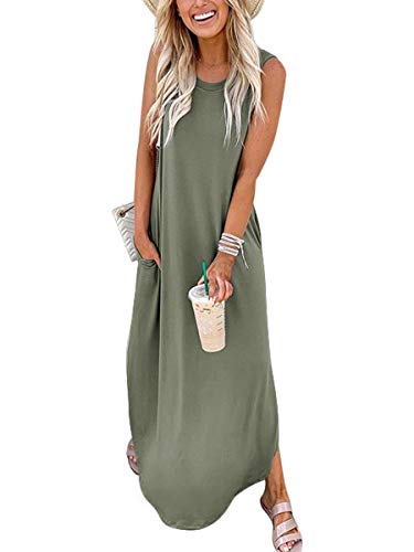 Women Dresses Sleeveless Split Long Maxi Beach Dress with Pockets