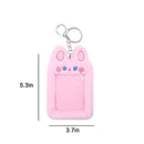 Cute Plush Kpop Photocard Holder with Keychain, Cartoon Bear Rabbit Cat Photo Sleeve