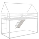 Twin Bunk Beds with Slide, Metal Frame House Bunk Bed with Built-in Ladder