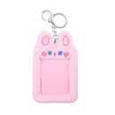 Cute Plush Kpop Photocard Holder with Keychain, Cartoon Bear Rabbit Cat Photo Sleeve