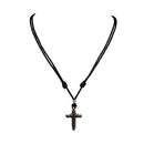 Wrapped Cross Pendant on Adjustable Black Rope Cord Necklace (Antique Silver)