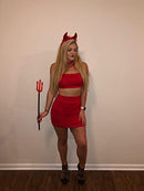 Women's Ruched Cami Crop Top Bodycon Skirt 2 Piece Outfits Dress Red