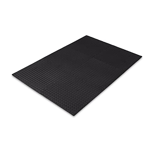 Foam Interlocking Exercise Gym Floor Mat Tiles - Pack of 6, 24.7 x 24.7 x .5 Inches, Black