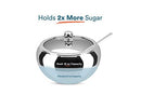 Stainless Steel Sugar Bowl with Lid and Spoon, Serving Dish, Clear Glass Lid, Storage