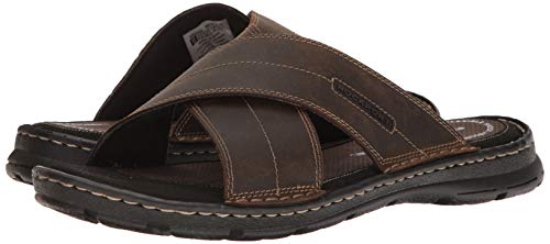 Rockport Men's Darwyn Xband Slide Sandal, Brown II Leather, 11.5