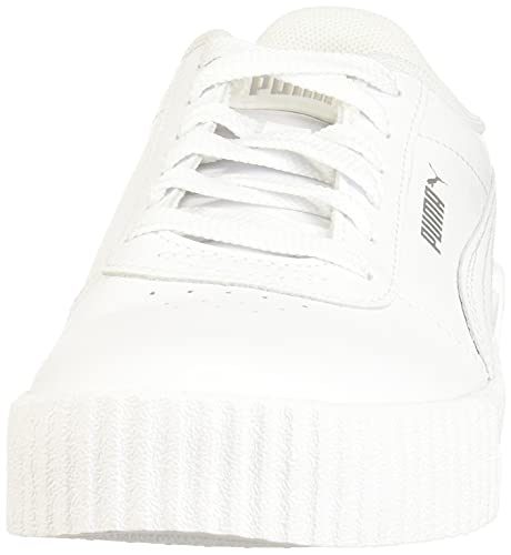 PUMA Women's Carina Sneaker, White White Silver, 9 M US