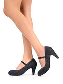 Heels for Women - Round Toe Scalloped Edge Retro Mary Jane Pumps