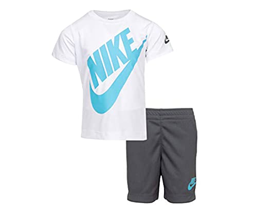 Nike Boy`s Dri-Fit T-Shirt & Shorts 2 Piece Set (White(76F024-G1A)/Blue/Grey, 7)