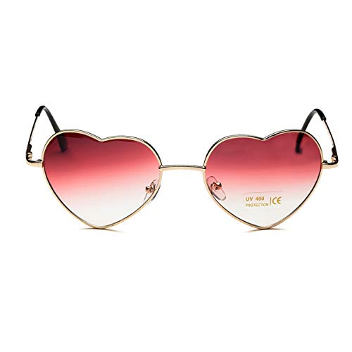 Dollger Red Heart Shape Sunglasses for Women Metal Fame Party Favor