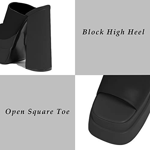 Womens Chunky High Heel Sandals Double Platform Slip On Slippers Open Square Toe