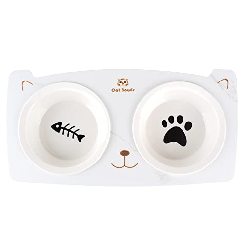 Cat Bowl Ceramic Pet Double Bowl Puppy Plate, Food and Water Bowl Set