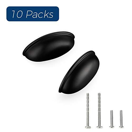 10 Pack 3" Drawer Pulls Flat Black Cabinet Cup Pulls Kitchen Hardware Cabinet Handles