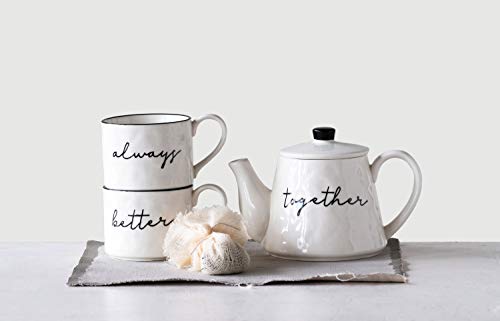 White & Black Always Better Together Stoneware Stacking Teapot & Mugs with Lid Mug