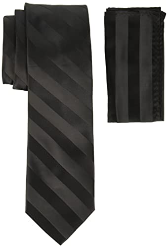 Men's Tall-Plus-Size Solid Woven Formal Stripe Tie Set Extra Long