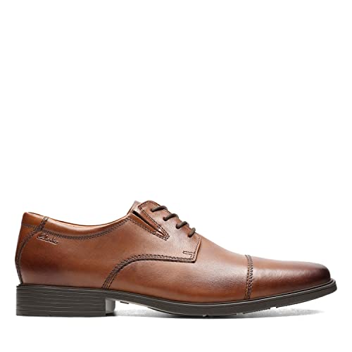 Clarks Men's Tilden Cap Oxford Shoe Dark Tan Leather 9.5 M