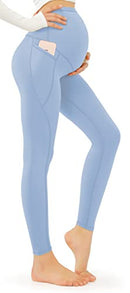 Maternity Leggings Over The Belly Pregnancy Leggings with Pockets Light Blue