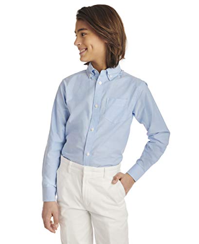 Long Sleeve Solid Button-down Collared Oxford With Chest Pocket Dress Shirt, Ox Blue