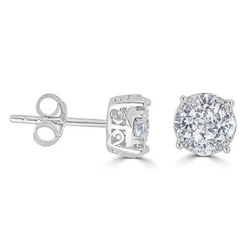 1/4Ct Women Round Diamond Stud Earrings Set In Sterling Silver