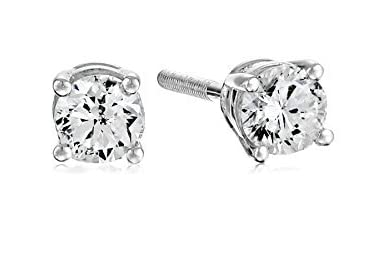 AGS Certified 14k White Gold Diamond with Screw Back and Post Stud Earrings