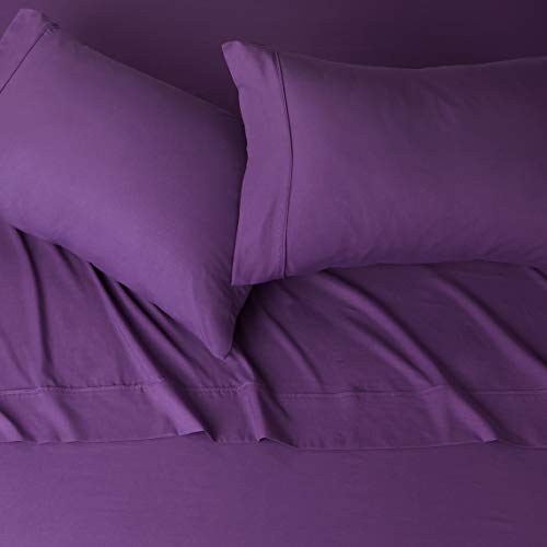 Lightweight Super Soft Easy Care Microfiber 4-Piece Bed Sheet Set with 14-Inch Deep Pockets, Queen, Plum, Solid