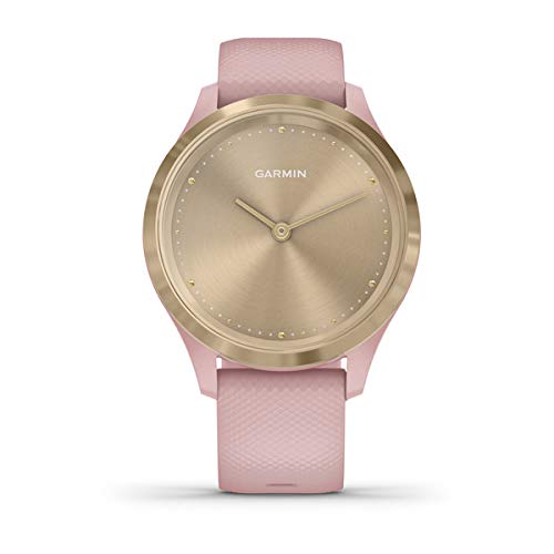 Garmin vivomove 3s, Smaller-sized Hybrid Smartwatch with Real Watch Hands and Hidden Touchscreen Display, Light Gold with Rose Case and Band