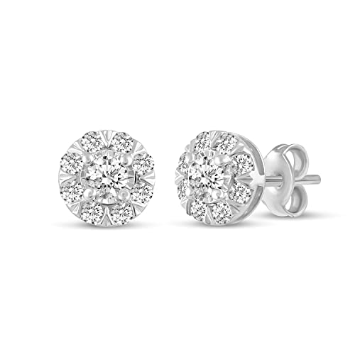 Diamond Stud Earrings Set in 925 Sterling Silver