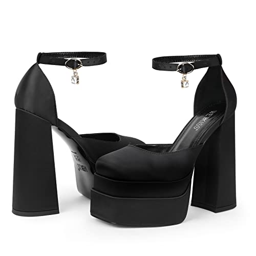 Platform Chunky Heels for Women High Heel Black