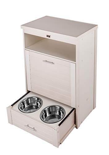 New Age Pet ecoFLEX Dog Food Pantry/Double Dog Bowl-Antique White