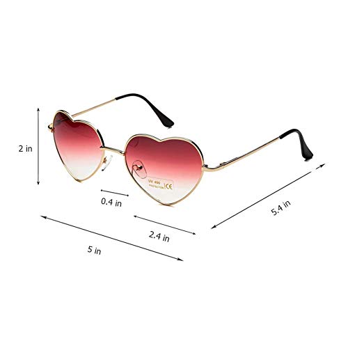 Dollger Red Heart Shape Sunglasses for Women Metal Fame Party Favor