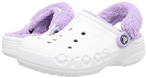 Crocs Unisex Men's and Women's Baya Lined Fuzz Strap Clog, White/Lavender, 7 US