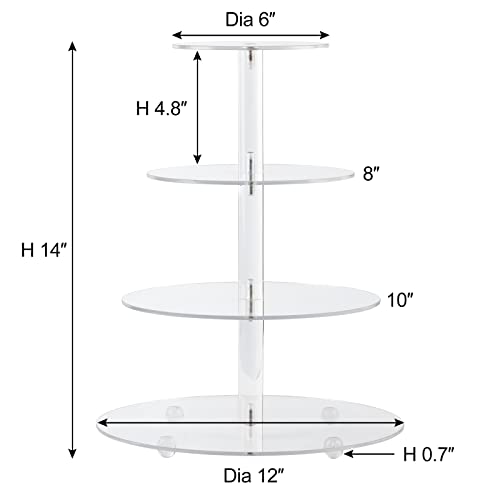 Lilezbox 12 Inch Round Clear 4-Tier Cake Holder, Acrylic Cupcake Display Stand, Dessert Tower Pastry Stand,for Party & Catering Event(Transparent)