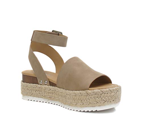 Open Toe Buckle Ankle Strap Espadrilles Flatform Wedge Casual Sandal