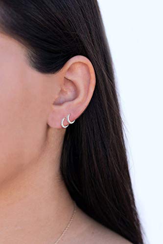 Small Hoop Earrings Cubic Zirconia Huggie Hoop Earrings,3 Pairs 14K White Gold Plated