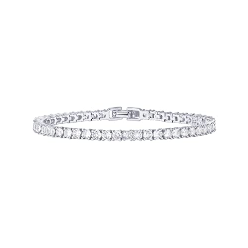 14K Gold Plated Cubic Zirconia Classic Tennis Bracelet | White Gold Bracelets for Women