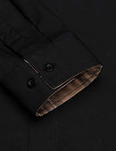 Men's Plaid Collar Cotton Casual Long Sleeve Button Down Dress Shirt Black