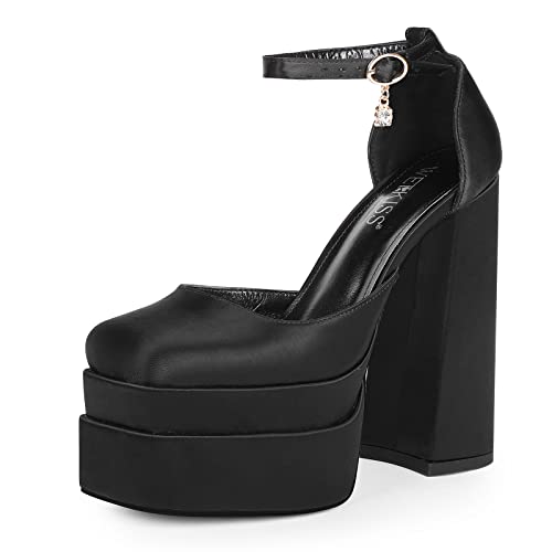 Platform Chunky Heels for Women High Heel Black