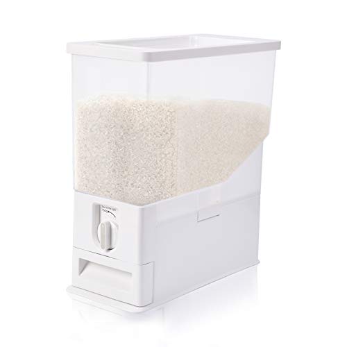 Rice Dispenser, 33 Lbs Rice Storage Container Bin with Measuring Cup, Measurable Dispenser Rice Bucket, Airtight Plastic Rice Holder for Rice Bean Grain Cereal