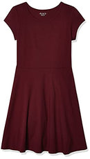 Girls' Big Short Sleeve Solid Knit Pleat Dress, Rubine, M (7/8)
