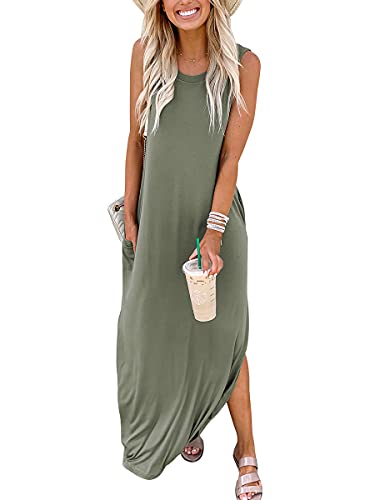 Women Dresses Sleeveless Split Long Maxi Beach Dress with Pockets